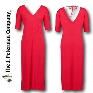 J. Peterman linen blend shift Sweater dress, pink midi length, elbow length, S